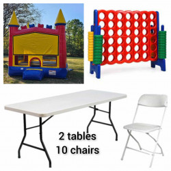 party bundle with a rainbow bounce house